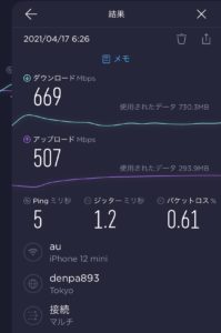 ルーター変更後669Mbps