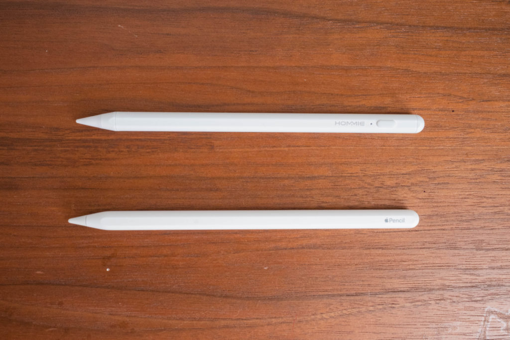 Apple PencilとHommeiのタッチペンの長さはあまり変わらない